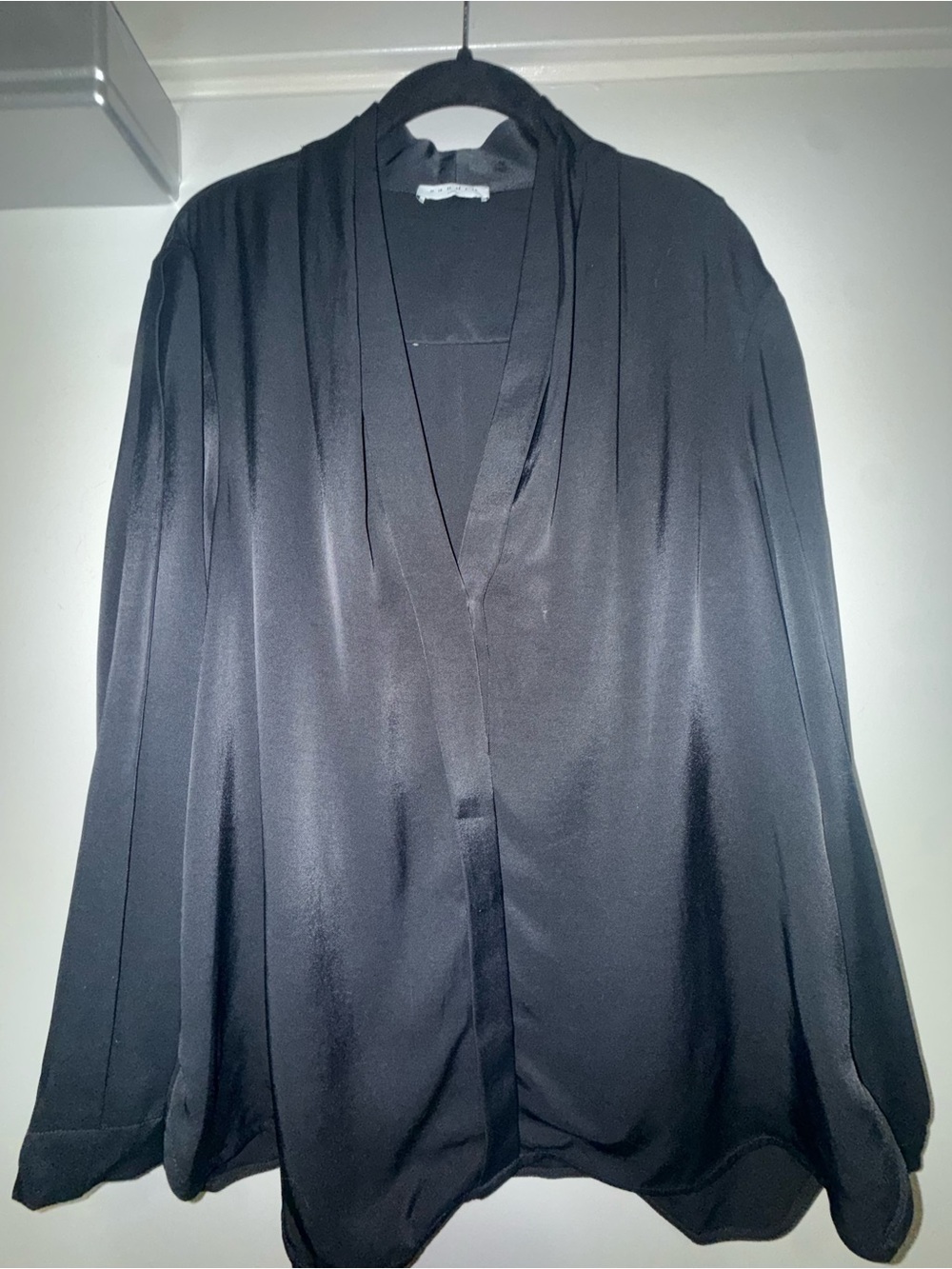 Classic Black Satin Button-Down Blouse